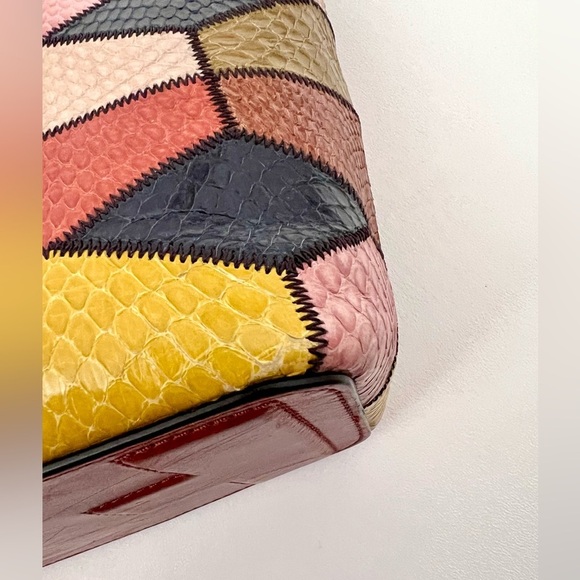 TORY BURCH || Farrah Leather Snakeskin Patchwork Multicolored Shoulder Bag - Picture 11 of 12